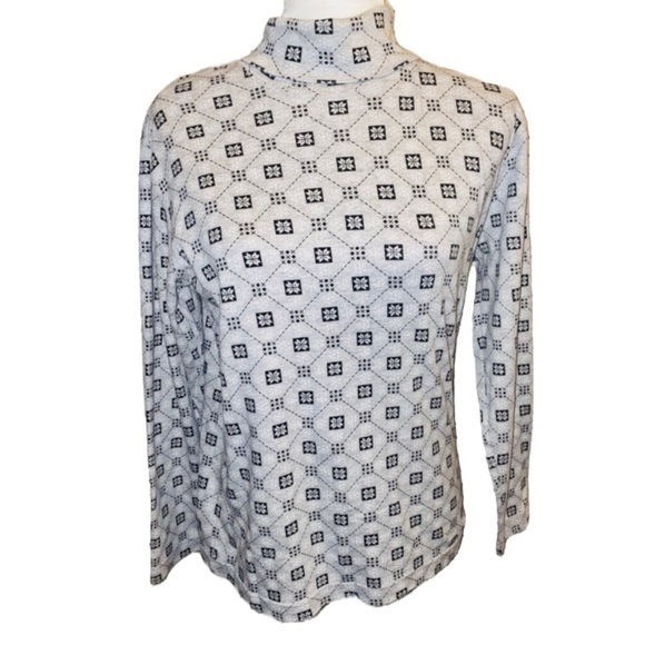 TALBOTS Snowflake Novelty Print Turtleneck Sweater Light Gray Black Size S - Picture 3 of 4